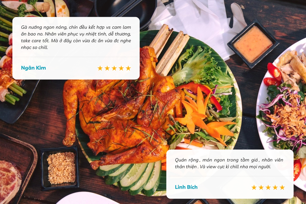 Qu&aacute;n c&oacute; nh&acirc;n vi&ecirc;n phục vụ nhiệt t&igrave;nh, th&acirc;n thiện v&agrave; nhiều m&oacute;n nướng ngon, nổi bật l&agrave; g&agrave; nướng cơm lam n&oacute;ng hổi